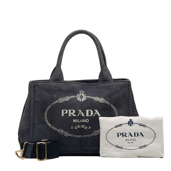 プラダ カナパSS ハンドバッグ ショルダーバッグ 2WAY ネイビー キャンバス レディース PRADA 【中古】