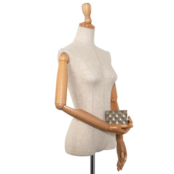 グッチ GGスプリーム ビープリント 二つ折り財布 508757 ベージュ ブラウン ゴールド PVC レディース GUCCI 【中古】