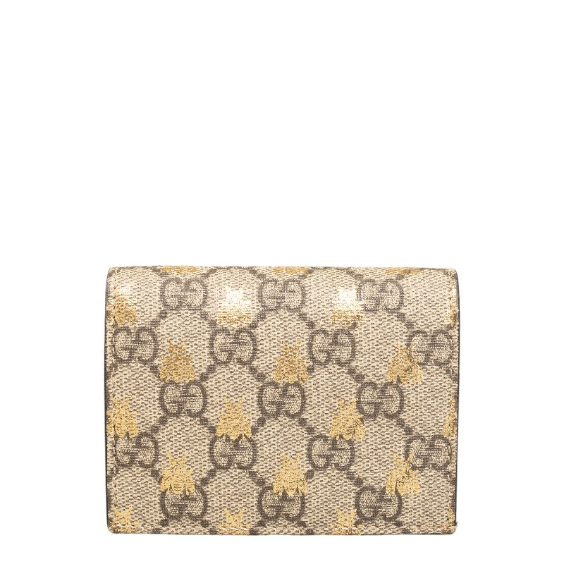 グッチ GGスプリーム ビープリント 二つ折り財布 508757 ベージュ ブラウン ゴールド PVC レディース GUCCI 【中古】