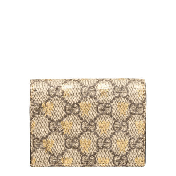 グッチ GGスプリーム ビープリント 二つ折り財布 508757 ベージュ ブラウン ゴールド PVC レディース GUCCI 【中古】