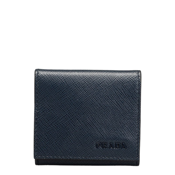 プラダ サフィアーノ コインケース ネイビー 水色 レザー メンズ PRADA 【中古】