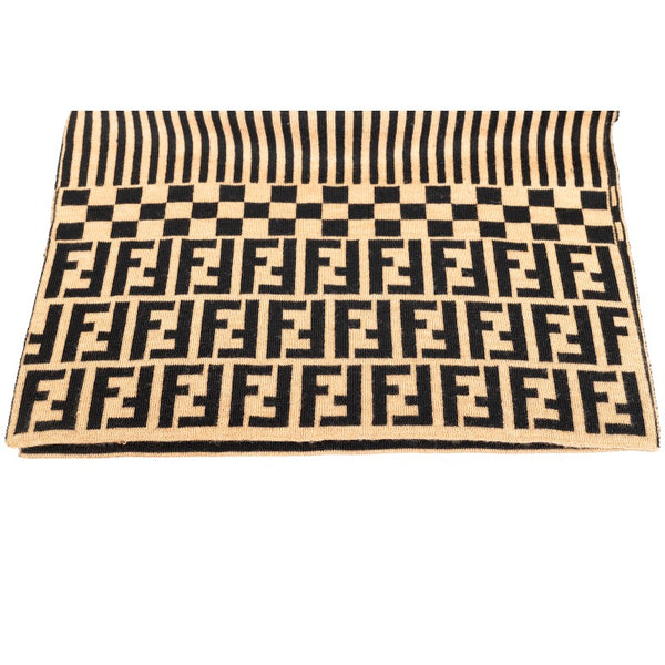 フェンディ ズッカ ストライプ マフラー ブラウン ベージュ ウール レディース FENDI 【中古】