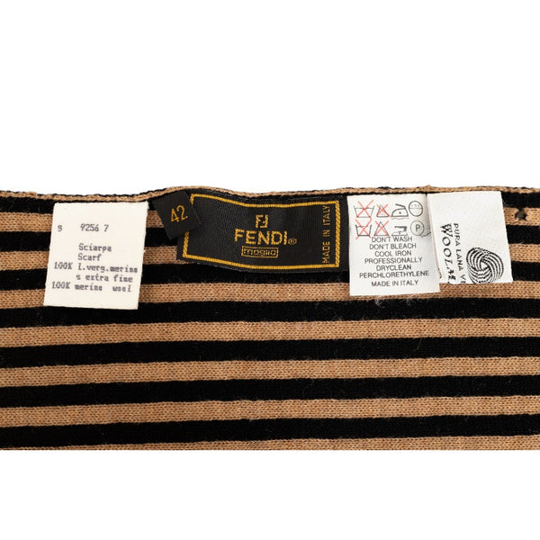 フェンディ ズッカ ストライプ マフラー ブラウン ベージュ ウール レディース FENDI 【中古】