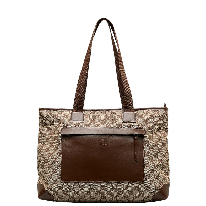 グッチ GGキャンバス ハンドバッグ トートバッグ 34339 ブラウン ベージュ キャンバス レザー レディース GUCCI 【中古】