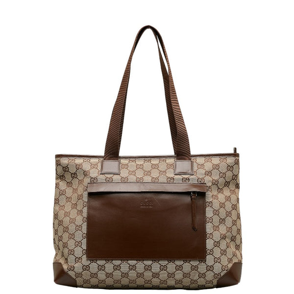 グッチ GGキャンバス ハンドバッグ トートバッグ 34339 ブラウン ベージュ キャンバス レザー レディース GUCCI 【中古】