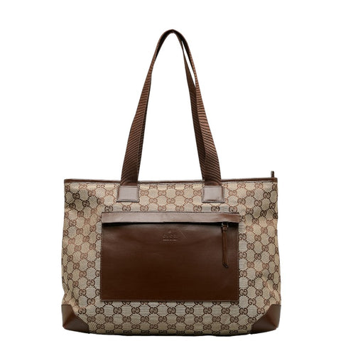 グッチ GGキャンバス ハンドバッグ トートバッグ 34339 ブラウン ベージュ キャンバス レザー レディース GUCCI 【中古】