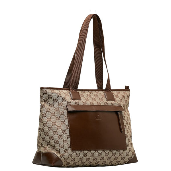 グッチ GGキャンバス ハンドバッグ トートバッグ 34339 ブラウン ベージュ キャンバス レザー レディース GUCCI 【中古】