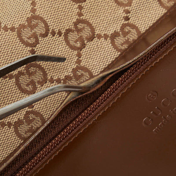 グッチ GGキャンバス ハンドバッグ トートバッグ 34339 ブラウン ベージュ キャンバス レザー レディース GUCCI 【中古】