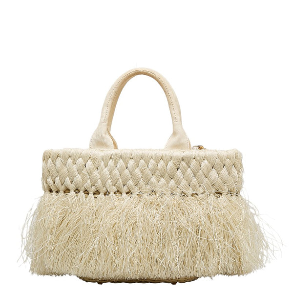 プラダ ハンドバッグ ショルダーバッグ 2WAY 1BG089 ホワイト  ベージュ ストロー キャンバス レディース PRADA 【中古】