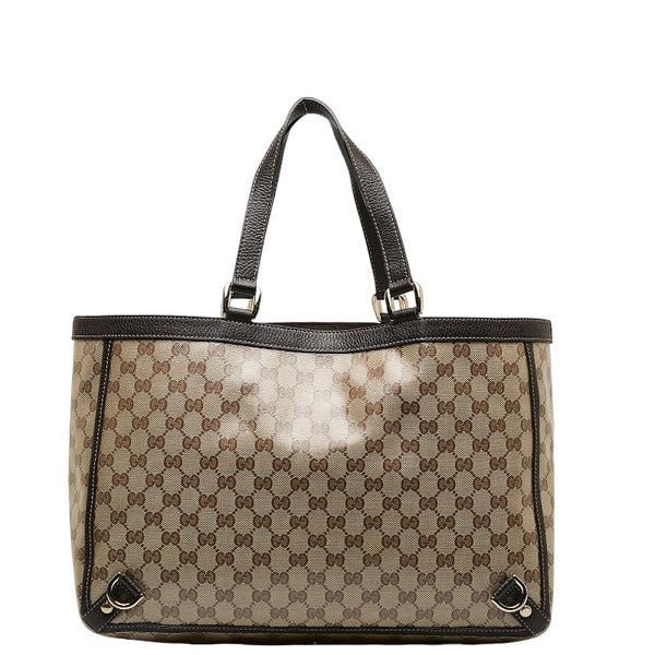 グッチ GGクリスタル ハンドバッグ トートバッグ ブラウン ベージュ PVC レザー レディース GUCCI 【中古】