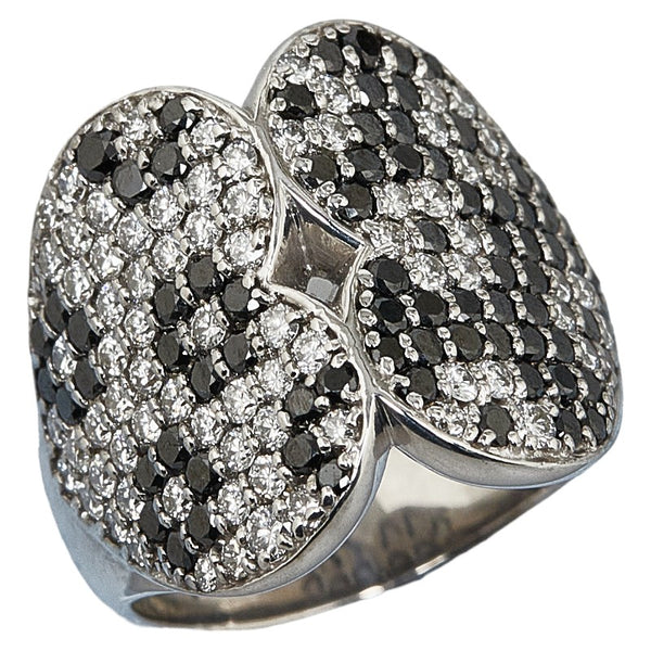 ポンテヴェキオ K18WG ホワイトゴールド ダイヤ1.02ct ブラックダイヤ1.10ct ハートモチーフ リング 指輪 レディース Ponte Vecchio 12号 【中古】