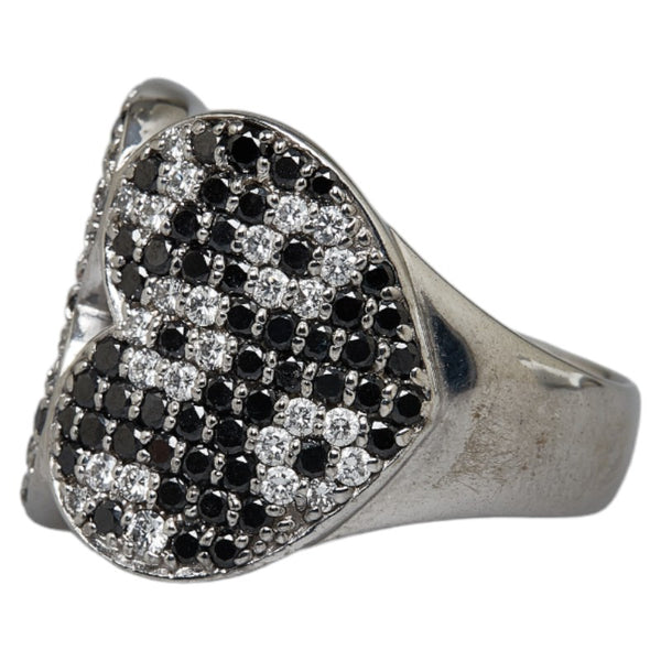 ポンテヴェキオ K18WG ホワイトゴールド ダイヤ1.02ct ブラックダイヤ1.10ct ハートモチーフ リング 指輪 レディース Ponte Vecchio 12号 【中古】