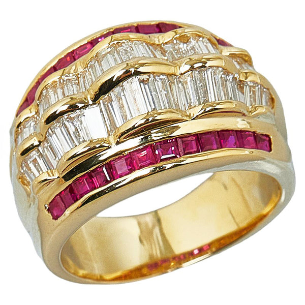 K18YG イエローゴールド ルビー1.40ct ダイヤ1.70ct リング 指輪 レディース 11.5号 【中古】