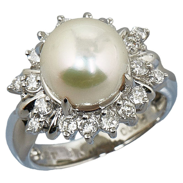 Pt900 プラチナ アコヤパール9.2mm ダイヤ0.49ct リング 指輪 レディース 8号 【中古】