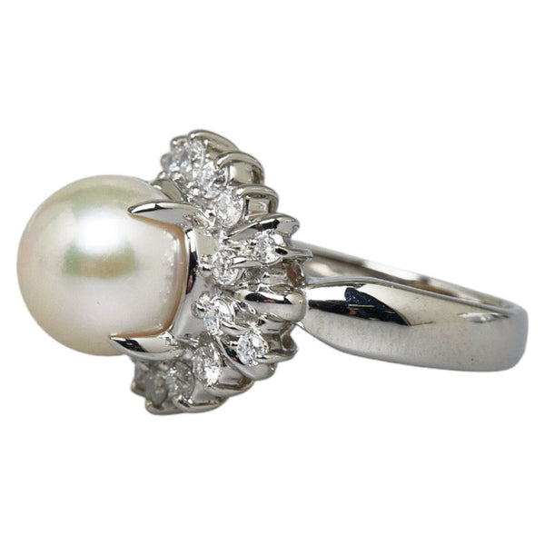 Pt900 プラチナ アコヤパール9.2mm ダイヤ0.49ct リング 指輪 レディース 8号 【中古】