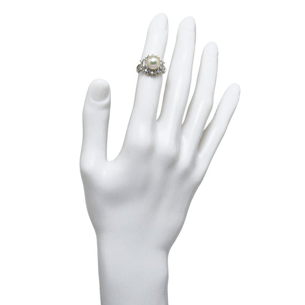 Pt900 プラチナ アコヤパール9.2mm ダイヤ0.49ct リング 指輪 レディース 8号 【中古】