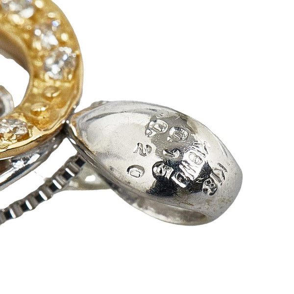 K18WG ホワイトゴールド K18YG イエローゴールド マーキースダイヤ0.15ct ダイヤ リバーシブル サークル ネックレス レディース 【中古】