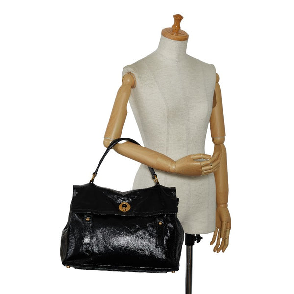 サンローラン ミューズトゥ ハンドバッグ 197148 ブラック ゴールド エナメル レディース SAINT LAURENT 【中古】