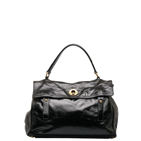 サンローラン ミューズトゥ ハンドバッグ 197148 ブラック ゴールド エナメル レディース SAINT LAURENT 【中古】