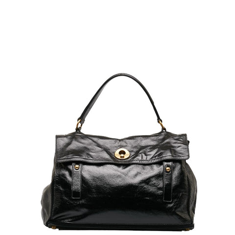 サンローラン ミューズトゥ ハンドバッグ 197148 ブラック ゴールド エナメル レディース SAINT LAURENT 【中古】