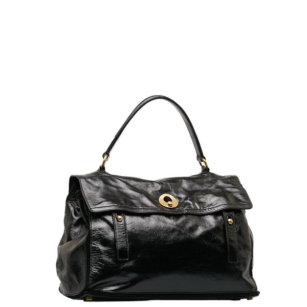 サンローラン ミューズトゥ ハンドバッグ 197148 ブラック ゴールド エナメル レディース SAINT LAURENT 【中古】