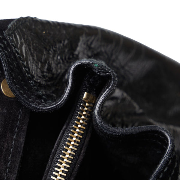 サンローラン ミューズトゥ ハンドバッグ 197148 ブラック ゴールド エナメル レディース SAINT LAURENT 【中古】