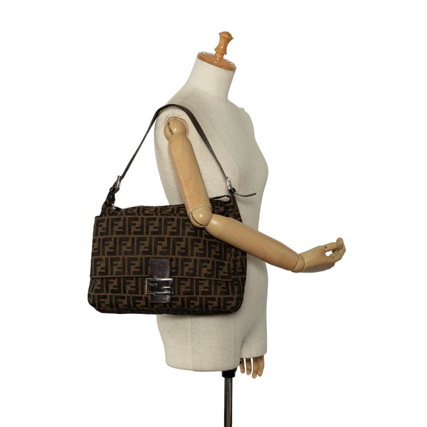 フェンディ ズッカ マンマバケット ワンショルダーバッグ 26425 ベージュ ブラウン キャンバス レザー レディース FENDI 【中古】