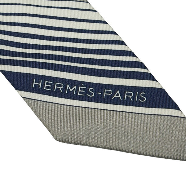 エルメス ツイリー EX-LIBRIS 馬車 スカーフ ホワイト ネイビー ゴールド シルク レディース HERMES 【中古】