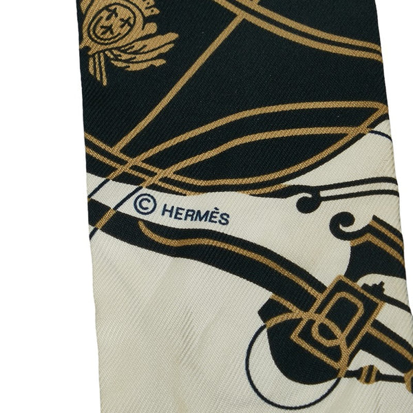 エルメス ツイリー EX-LIBRIS 馬車 スカーフ ホワイト ネイビー ゴールド シルク レディース HERMES 【中古】