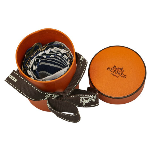 エルメス ツイリー EX-LIBRIS 馬車 スカーフ ホワイト ネイビー ゴールド シルク レディース HERMES 【中古】