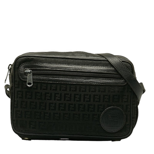 フェンディ ズッキーノ 斜め掛け ショルダーバッグ ブラック キャンバス レザー レディース FENDI 【中古】
