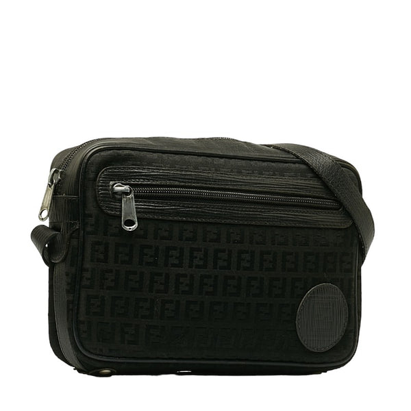 フェンディ ズッキーノ 斜め掛け ショルダーバッグ ブラック キャンバス レザー レディース FENDI 【中古】