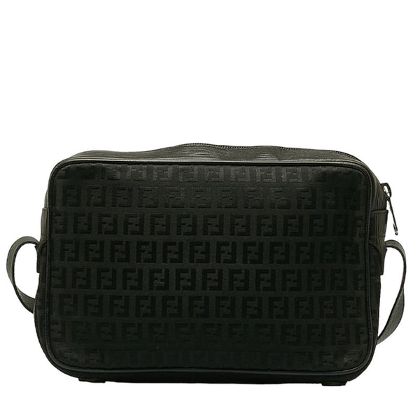 フェンディ ズッキーノ 斜め掛け ショルダーバッグ ブラック キャンバス レザー レディース FENDI 【中古】