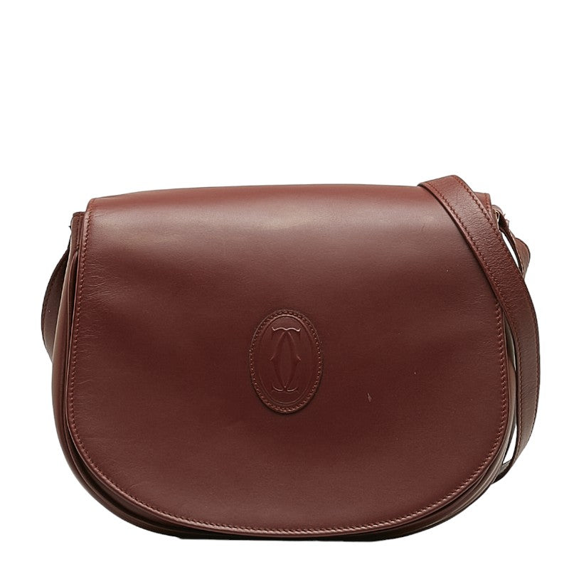 カルティエ マストライン 斜め掛け ショルダーバッグ ワインレッド レザー レディース CARTIER 【中古】