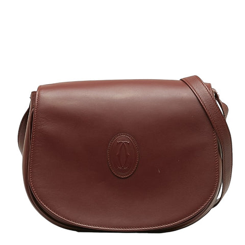 カルティエ マストライン 斜め掛け ショルダーバッグ ワインレッド レザー レディース CARTIER 【中古】