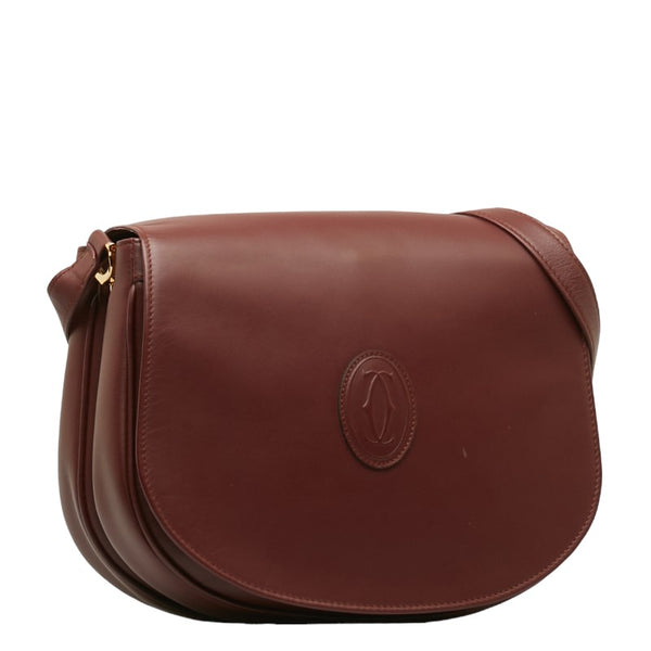 カルティエ マストライン 斜め掛け ショルダーバッグ ワインレッド レザー レディース CARTIER 【中古】