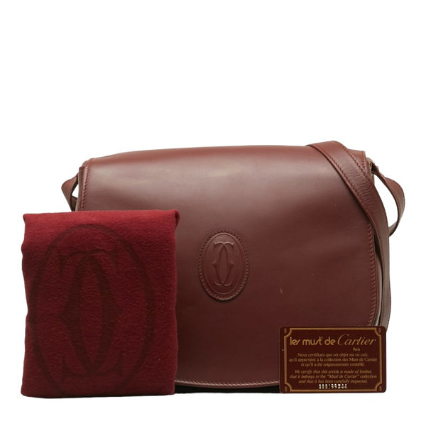 カルティエ マストライン 斜め掛け ショルダーバッグ ワインレッド レザー レディース CARTIER 【中古】