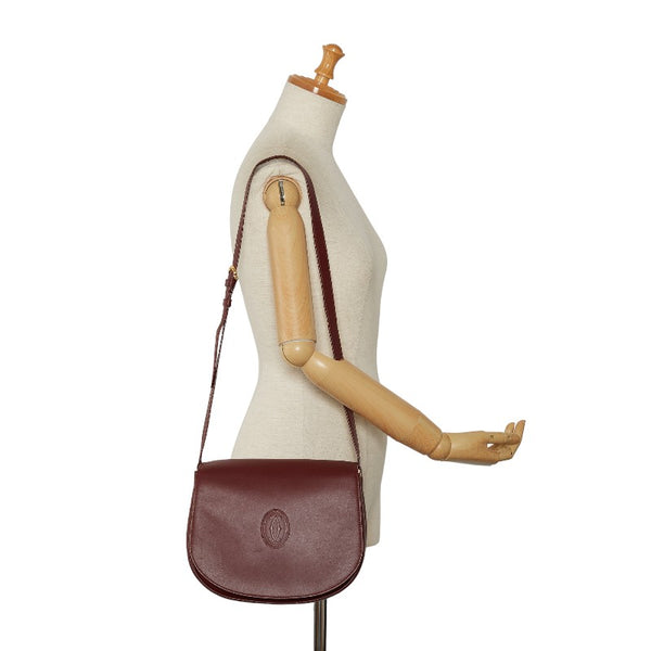 カルティエ マストライン 斜め掛け ショルダーバッグ ワインレッド レザー レディース CARTIER 【中古】