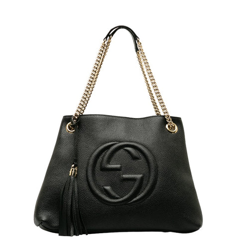グッチ インターロッキングG ソーホー  チェーン ショルダーバッグ トートバッグ 308982 ブラック レザー レディース GUCCI 【中古】