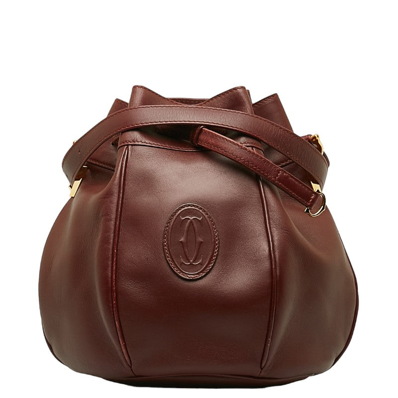 カルティエ マストライン 巾着 ゴールド金具 斜め掛け ショルダーバッグ ボルドー ワインレッド レザー レディース CARTIER 【中古】