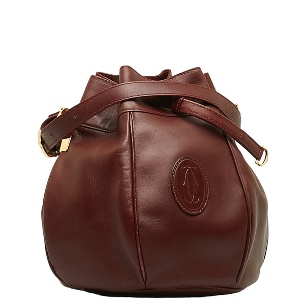 カルティエ マストライン 巾着 ゴールド金具 斜め掛け ショルダーバッグ ボルドー ワインレッド レザー レディース CARTIER 【中古】