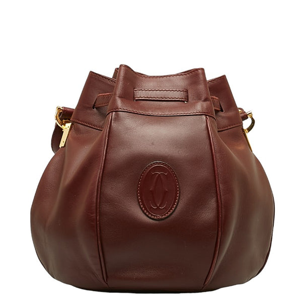 カルティエ マストライン 巾着 ゴールド金具 斜め掛け ショルダーバッグ ボルドー ワインレッド レザー レディース CARTIER 【中古】