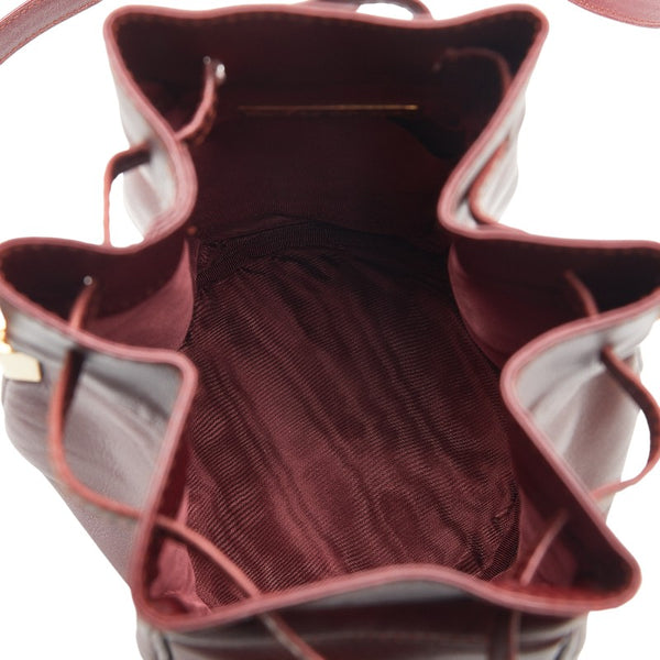 カルティエ マストライン 巾着 ゴールド金具 斜め掛け ショルダーバッグ ボルドー ワインレッド レザー レディース CARTIER 【中古】