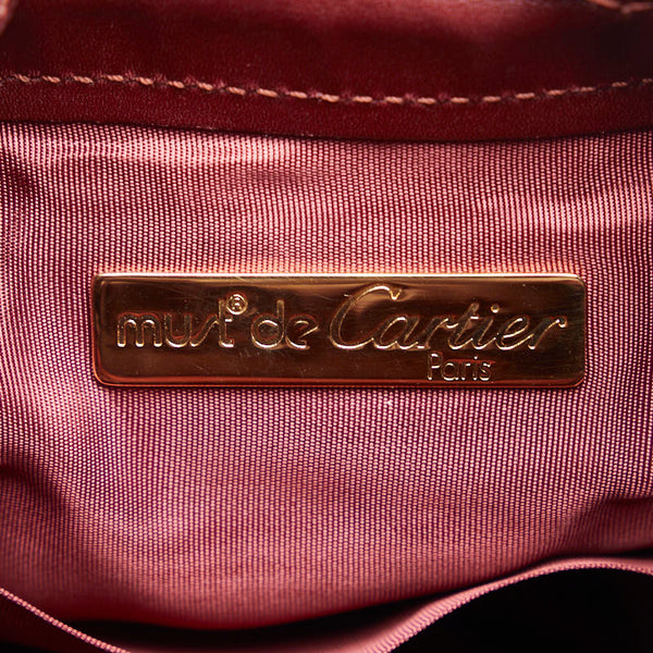 カルティエ マストライン 巾着 ゴールド金具 斜め掛け ショルダーバッグ ボルドー ワインレッド レザー レディース CARTIER 【中古】