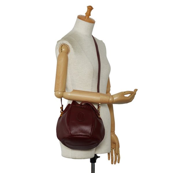 カルティエ マストライン 巾着 ゴールド金具 斜め掛け ショルダーバッグ ボルドー ワインレッド レザー レディース CARTIER 【中古】