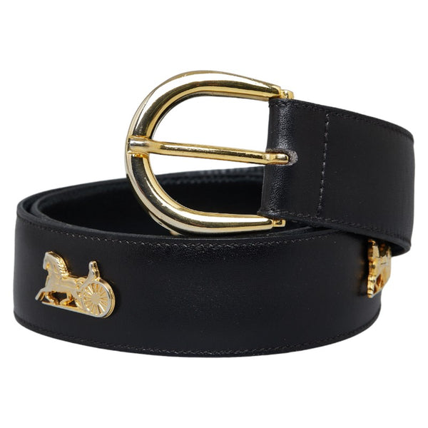 セリーヌ 馬車 ベルト ブラック ゴールド レザー レディース CELINE 【中古】