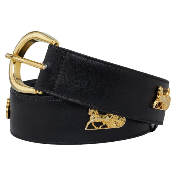 セリーヌ 馬車 ベルト ブラック ゴールド レザー レディース CELINE 【中古】