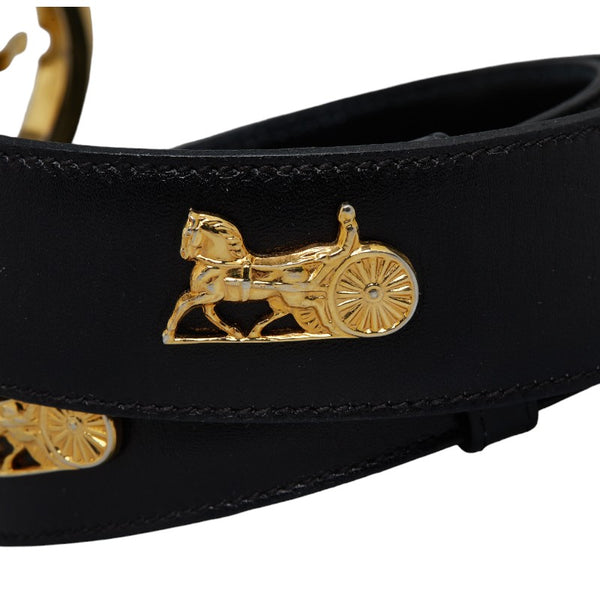 セリーヌ 馬車 ベルト ブラック ゴールド レザー レディース CELINE 【中古】