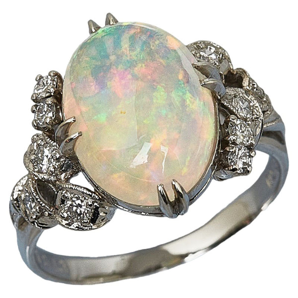 Pt850 プラチナ オパール3.53ct ダイヤ0.13ct カボション リング 指輪 レディース 12号 【中古】