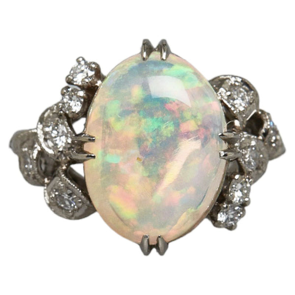 Pt850 プラチナ オパール3.53ct ダイヤ0.13ct カボション リング 指輪 レディース 12号 【中古】